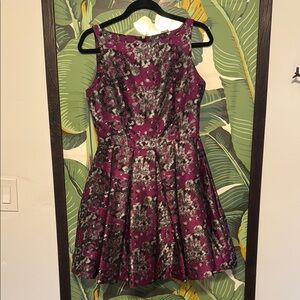 Floral Sleeveless Dress in Purple/Fuchsia and Silver